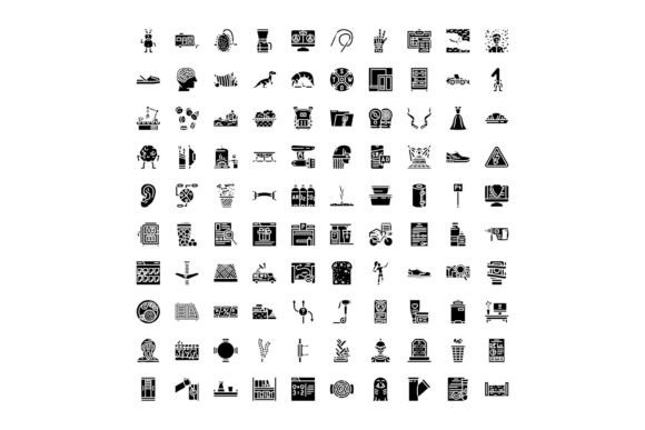 Black Glyph Icons on White Background