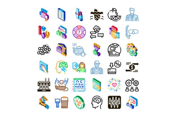 Collection of Business, Finance, Medical: Isometric & Outline Icons for Real Work