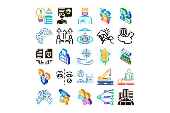 Collection of Diverse Business Health and Vibrant Isometric & Flat Line Icons