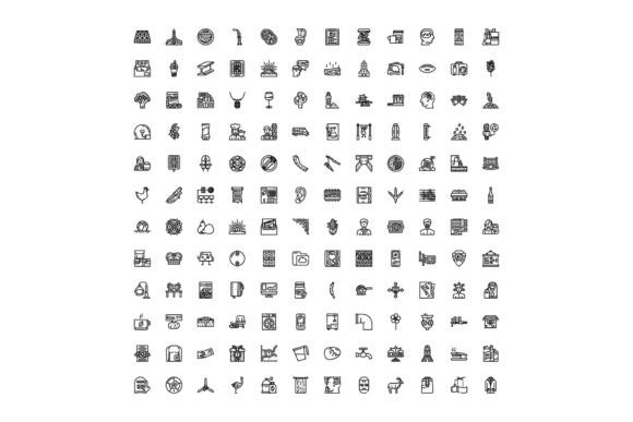 Collection of Diverse Line Art Black Ico