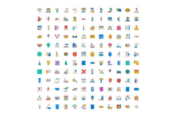 Diverse Collection of Color Line Icons F: A Versatile Tool for Modern Design