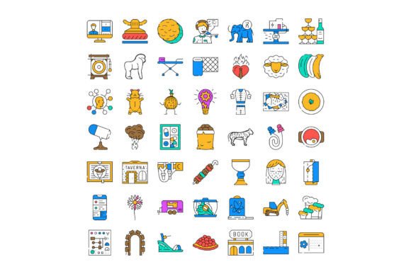 Diverse Collection of Line Art Icons