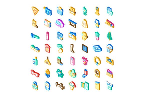 Isometric Vector Icons Set of Diverse Everyday Objects