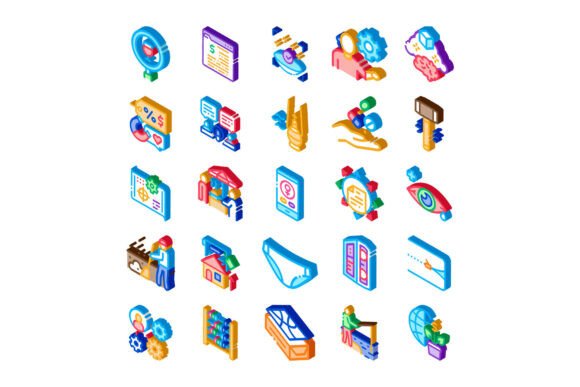 Various Isometric Icons Representing Div